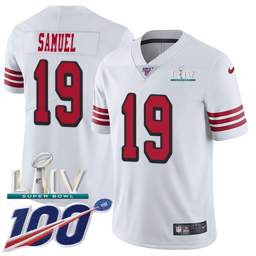 San Francisco 49ers Nike 19 Deebo Samuel White Super Bowl LIV 2020 Rush Men Stitched NFL Limited 100th Season Jersey